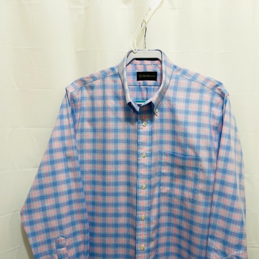 Allen Edmonds Button Down Shirt, Sz L, Blue Plaid,